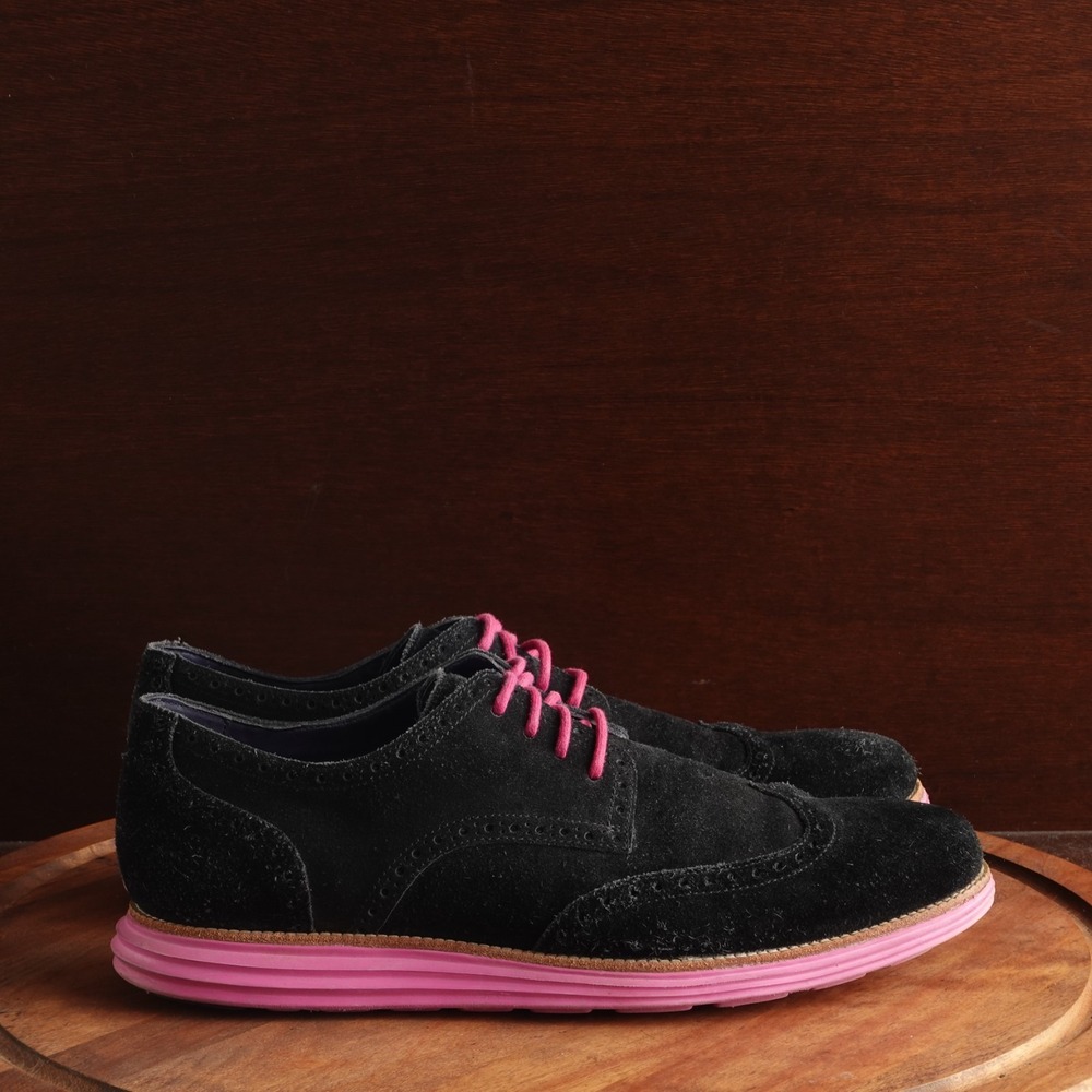 Cole Haan Oxfords Mens SZ 14 BLK Pink Suede Wingtip Career Business Dress Shoes